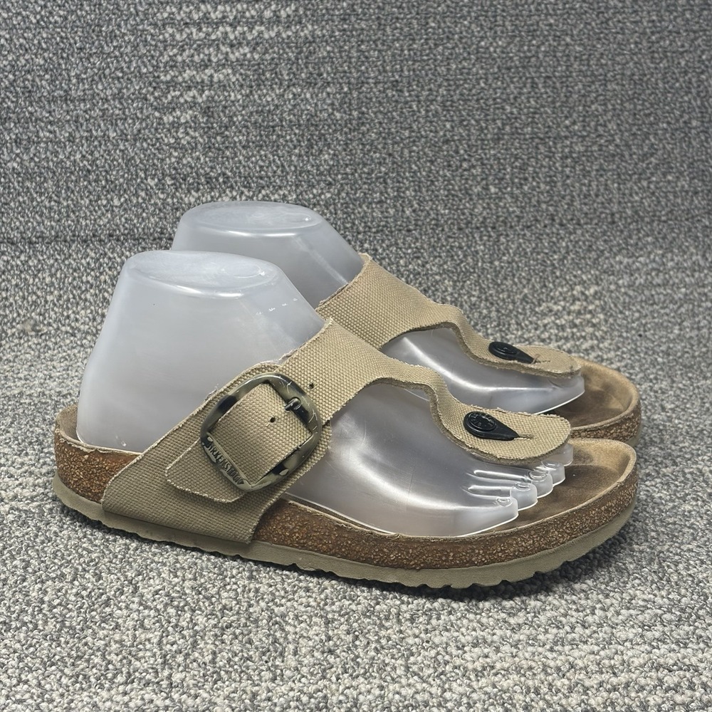 Birkenstock Gizeh Big Buckle Rivet Size 39 Faded Khaki Textile Vegan Sandals